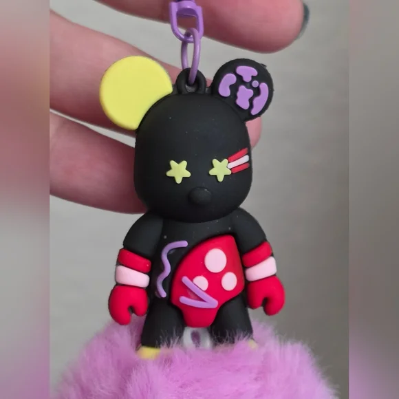 Black and Purple Bear Bag Charm / Keychain β Purse Accessory β Key Ring Holder - Picture 4 of 5